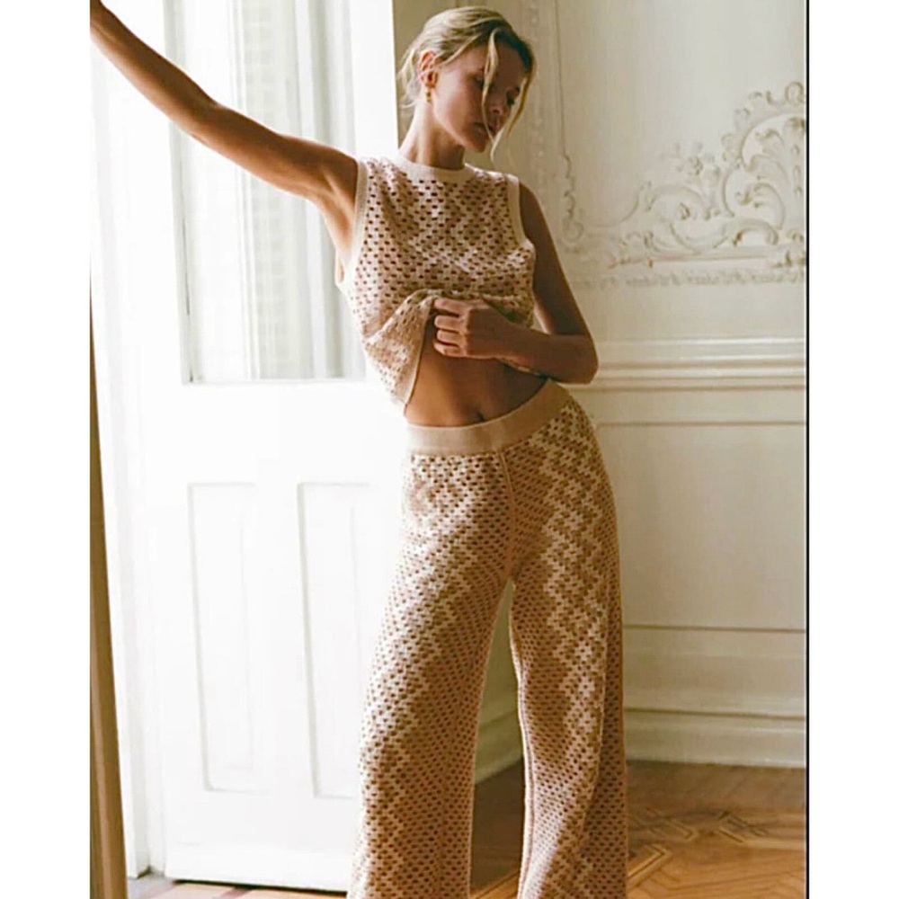 Z Supply Cream Crochet Wide Leg Pants in Small and matching top in XS both NWT